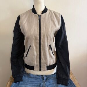 For Cynthia Black and Tan Bomber Jacket